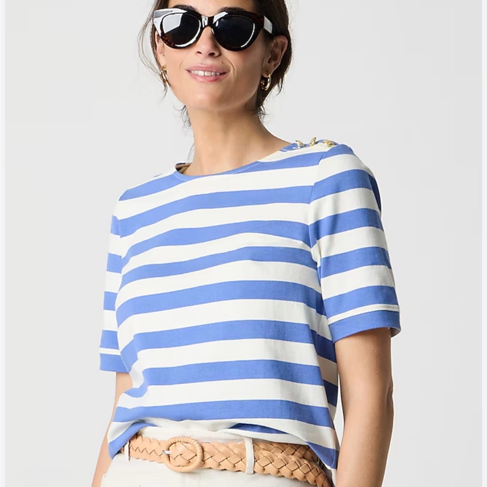 J. Crew Factory Periwinkle and Ivory Striped Short Sleeve Tee